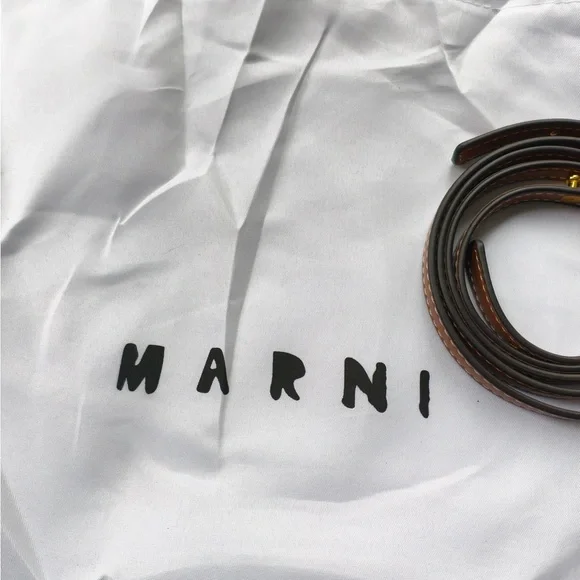 Marni Mini Canvas Tote with Tan Leather Trim and Red Logo - Picture 5 of 9